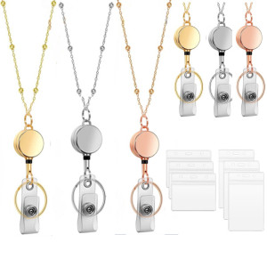 New metal bead chain, work ID, easy to pull buckle necklace, extendable keychain