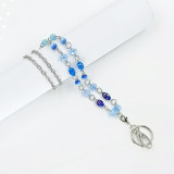 Ocean Blue String Glass Bead Sweater Chain Lanyard Neck Badge Key Necklace