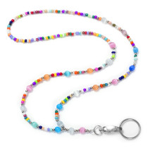 Mixed color cat eye stone, rice beads, lanyard neck, easy to pull buckle ID, mobile phone key, work card, lanyard necklace
