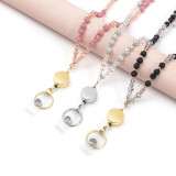 Natural Stone Water Diamond Ball Necklace Lanyard Neck Phone Key Work Card Easy Pull Buckle Tether