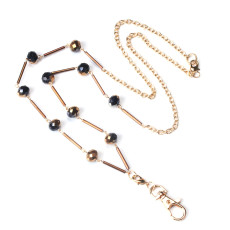 Lanyard necklace gold glass bead hanging rope work badge ID sweater key easy to pull buckle lanyard necklace