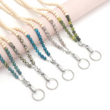 Colored stone and wood beads, lanyard necklace, mobile phone key, work card, easy to pull buckle, lanyard necklace