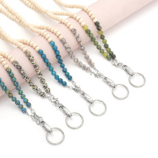 Colored stone and wood beads, lanyard necklace, mobile phone key, work card, easy to pull buckle, lanyard necklace