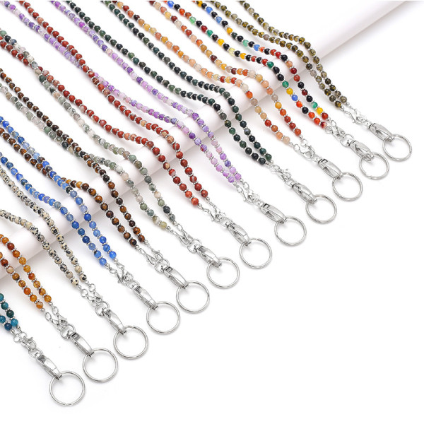 Crystal Natural Stone Lanyard Necklace Mobile Key Work Card Easy Pull Buckle Tether Necklace