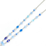 Ocean Blue String Glass Bead Sweater Chain Lanyard Neck Badge Key Necklace