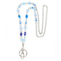 Ocean Blue String Glass Bead Sweater Chain Lanyard Neck Badge Key Necklace
