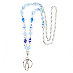 Ocean Blue String Glass Bead Sweater Chain Lanyard Neck Badge Key Necklace