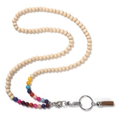 Colored stone and wood beads, lanyard necklace, mobile phone key, work card, easy to pull buckle, lanyard necklace