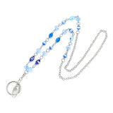 Ocean Blue String Glass Bead Sweater Chain Lanyard Neck Badge Key Necklace