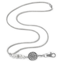 Hollow out alloy pearl lanyard necklace, mobile phone key, work card, easy to pull buckle, lanyard necklace