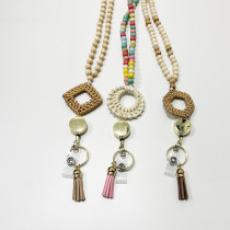 Wooden bead string tassel hanging rope keychain easy to pull buckle work card hanging rope work certificate necklace