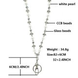 Glass Pearl Keychain Necklace Lanyard Neck Badge Tie Long Sweater Chain