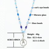 Ocean Blue String Glass Bead Sweater Chain Lanyard Neck Badge Key Necklace