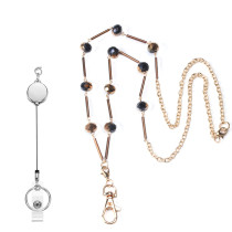 Lanyard necklace gold glass bead hanging rope work badge ID sweater key easy to pull buckle lanyard necklace