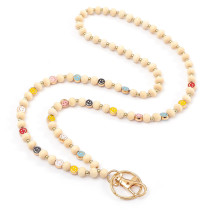 Smile Face Wooden Bead Beaded Lanyard Necklace for Phone, Keys, ID Badges, and Keychain Straps
