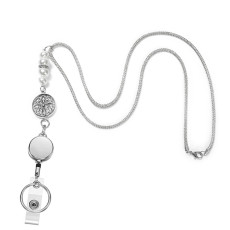 Hollow out alloy pearl lanyard necklace, mobile phone key, work card, easy to pull buckle, lanyard necklace