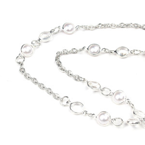 Hanging rope, lanyard necklace, pearl key, ID work badge pendant, long necklace