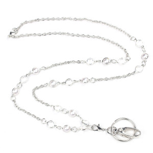 Hanging rope, lanyard necklace, pearl key, ID work badge pendant, long necklace