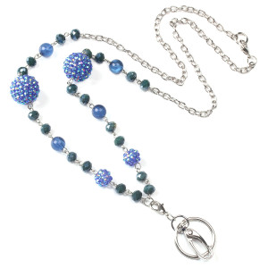 Lanyard Neck Blue Diamond Ball Tether Long Sweater Chain Work Badge Keychain Necklace
