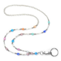 Colorful cat's eye stone, rice beads, lanyard necklace, mobile phone key, work card, easy to pull buckle, lanyard necklace