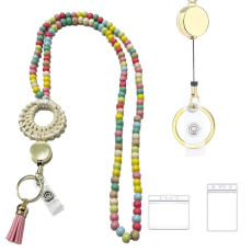Wooden bead string tassel hanging rope keychain easy to pull buckle work card hanging rope work certificate necklace