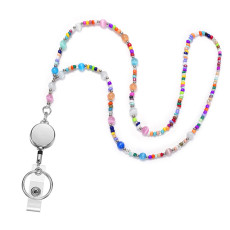 Mixed color cat eye stone, rice beads, lanyard neck, easy to pull buckle ID, mobile phone key, work card, lanyard necklace
