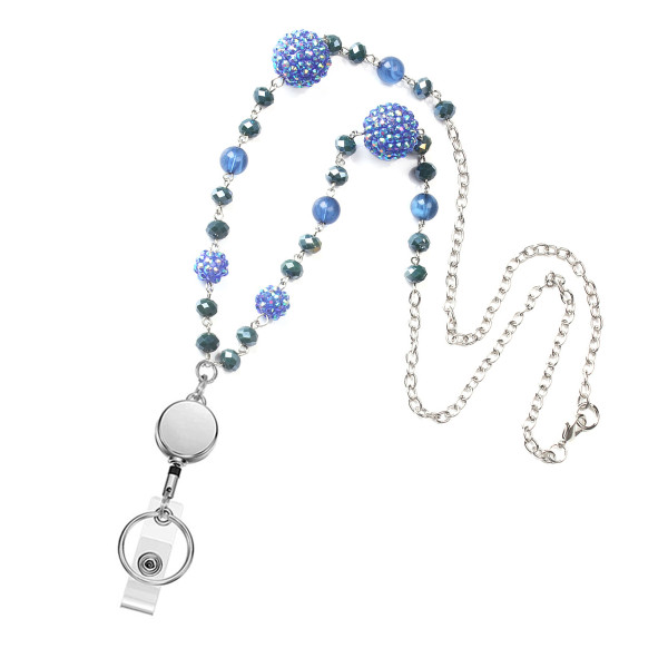 Lanyard Neck Blue Diamond Ball Tether Long Sweater Chain Work Badge Keychain Necklace