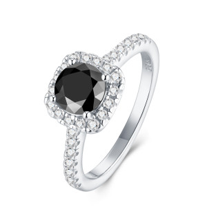 1CT Black moissanite ring with full diamond zircon S925 silver 18K white gold vintage new style ring
