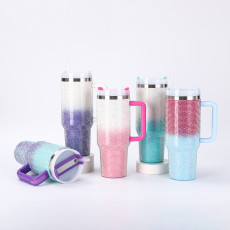 40oz car cup with handle, large capacity vacuum drilling straw cup