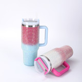 40oz car cup with handle, large capacity vacuum drilling straw cup