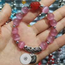 20mm snap button bracelet Cat's Eye Stone Agate Stone Crystal Bead Bracelet Women's