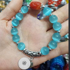 20mm snap button bracelet Cat's Eye Stone Agate Stone Crystal Bead Bracelet Women's