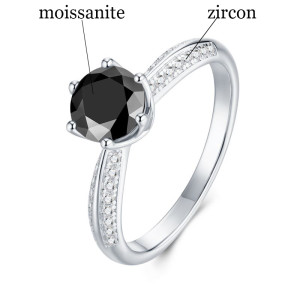1CT 2CT New Black Moissanite Ring S925 Silver Ring Fashion Women's Ring