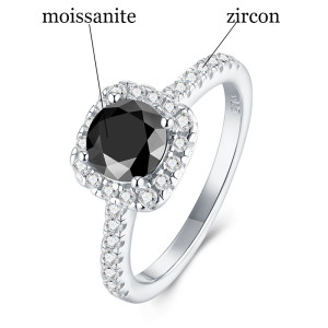 1CT Black moissanite ring with full diamond zircon S925 silver 18K white gold vintage new style ring