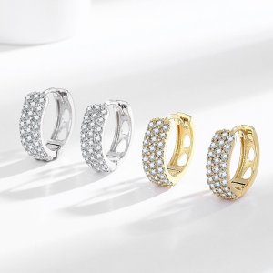 Zircon inlaid circular ear buckle earrings with semi smooth surface for women