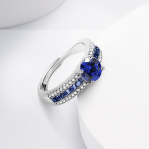 Hot selling blue pointed crystal colored zircon ring for women's fashion ring