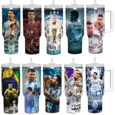 Cooling Outdoor Car Cup Messi C Ronaldo Ice Cup 40oz Double layer Stainless Steel