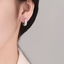 Zircon inlaid circular ear buckle earrings with semi smooth surface for women