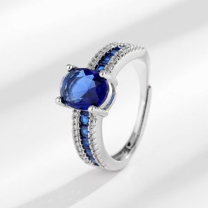 Brilliant Blue Sharp Crystal Colored Zircon Ring for Women's Open Mouth Ring