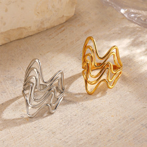 Irregular Line Ring 18K Gold Plated Adjustable Open Titanium Steel Ring
