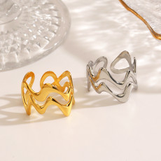 Stainless steel line cross ring women's wave ripple titanium steel 18K gold-plated ring
