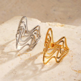 Irregular Line Ring 18K Gold Plated Adjustable Open Titanium Steel Ring