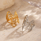 Irregular Line Ring 18K Gold Plated Adjustable Open Titanium Steel Ring