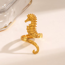 Ocean element seahorse ring, women's beach vacation wearing ring