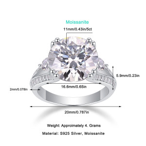 S925 silver European American 5 carat moissanite ring
