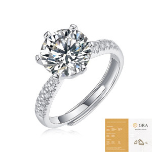 New S925 Silver Ring Six Claw Moissanite Female Plated 18K White Gold