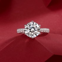 New S925 Silver Ring Six Claw Moissanite Female Plated 18K White Gold