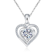 S925 Silver Ocean Heart Love Necklace Pure Silver Pendant Clavicle Chain