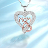 Double heart heart-shaped MOM full diamond color coded necklace collarbone chain