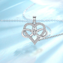 S925 silver bow necklace, heart necklace symbol, 8-shaped peach heart sweater necklace